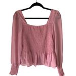 Nine West NWT square neck smocked blouse pink mauve sheer chiffon ruffle top Photo 6