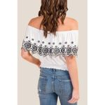 American Eagle Embroidered Tube Tank Top Size S Off The Shoulder White Navy Photo 6