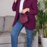 ZARA  STRAIGHT CUT BLAZER OVERSIZED JACKET WINE BURGUNDY SIZE XS NEW Photo 5