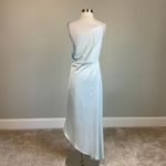 AQUA Satin One Shoulder High Low Cocktail Dress Blue Size 12 Thigh Slit Shift by Photo 5
