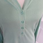 Athleta  Uptempo Ribbed Henley Shirt Womens Medium Mint Green Long Sleeve Stretch Photo 1