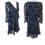 Lucy Paris  BLUE FLORAL RUFFLE CHIFFON FLUTTERY‎ DRESS LARGE NWT Photo 2