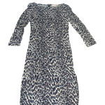 Tory Burch Medium Blue Brown Leopard Cheetah 3/4 Sleeve Midi Dress Stretch Photo 0