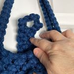 Vintage Crochet Handcrafted Wood Button Blue Handbag 1970s Photo 4