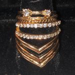 5 Gold Tone Rings Various Sizes CZ Rhinestones Boho Ring Lot Photo 0