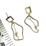 Modernist Abstract Gold tone Earrings with Real Pearl Drops Photo 7