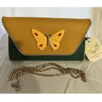 Handbag Republic Classic Clutch W/Gold Crossbody Strap Butterfly Accent 2 Tone Brown Photo 0