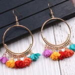 Boho Colorful Tassel Hoop Earrings Gold Tone Festival Style NWT Pink Photo 0