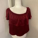 Urban Outfitters  Maroon Off Shoulders Ruffle Accent Top M Casual Fall Classic Photo 0