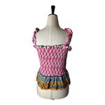 Feather & Find Shirt Women XS Pink Geometric Shiva Boho Luxe Smocked Tie Strap Photo 2