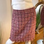 Talbots Red & Pink Knit Tweed Pencil Skirt Knee Length With Fringe Size 6 Photo 0