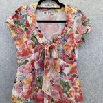 Vertigo Paris  Women's Blouse Button Front Floral Short Sleeve Size XS Bow Tie Photo 9