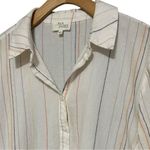 Ava James Women’s Size XL Cream Striped Cotton Blend Tie Hem Button Up Shirt Photo 2