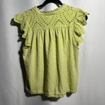 Design History Green Eyelet Ruffle Sleeve Women L Blouse Boho Romantic Swiss Dot Photo 1