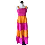 NWT COLOR BLOCK SMOCKED TIRED BOHEMIAN MAXI DRESS Pink Size M Photo 1