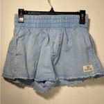 BDG  Anthropologie Denim Shorts High Smocked Waist Light Wash Raw Hem Size Small Photo 0