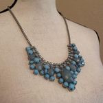Women’s Statement Silver Tone Blue Rhinestone Bib Necklace Photo 4