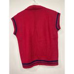 American Vintage Womens Vintage Preppy V Neck Wool Vest Red Navy Stripe Gold Button L Photo 3