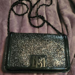 Badgley Mischka  Black Glitter Evening Chain Bag Party Purse‎ Clutch Photo 0