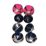 Four (4) Vintage Round Enamel 80s Retro Button Earrings Post Back Large Studs Gold Photo 1