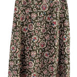 Talbots  Silk Floral Midi Skirt in Olive Green‎ Red Boho Print Zip Side, Size 12P Photo 0