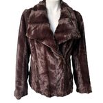 Dennis Basso Dennis by Brown Faux Fur Moto Jacket, Sz S Photo 4