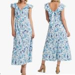 H by Halston NWT H Halston Sleeveless Batik Blossom Angle Blue Ruffled Strap Dress Photo 3