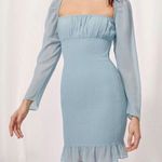 Aritzia  Wilfred Ballad Dusty Blue Smocked Long Sleeve Mini Dress Size M Photo 1