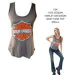 Harley Davidson Y2K VTG.  GRAY‎ LOGO SEQUIN TANK TOP SMALL #2 Photo 1