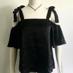 Satin Bow Shoulder Tie Off Shoulder Top Black Size M Photo 1