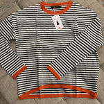 Navy and white stripe sweater with salmon trim Blue Size L Photo 0