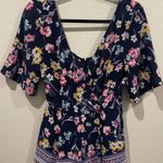 Blue Rain Navy Blue Multicolor Floral Short Sleeve V-Neck Romper Photo 0