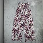 EXPRESS  Stylist Wide Leg Pants Womens 2L‎ Burgundy White Floral High Rise Boho Photo 1
