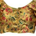 None Women’s Yellow Floral Silk Ruffle Short Sleeve Cropped Blouse Size Medium Photo 8