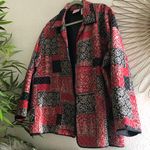 Alfred Dunner Vintage UNISEX oversize red white black patchwork bandana print shirt jacket. Photo 2