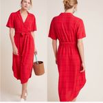 Anthropologie  Maeve Aria Red Textured‎ Short Sleeve Midi Shirt Dress size small Photo 1