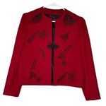American Vintage Vintage Red Wool Cropped collarless blazer black accents & frog goggle size M Photo 0