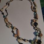 Gypsy Boho Bohemian Beaded Stones Double Strand Beach Silver Tone Necklace Tan Photo 0