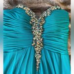 Teal Blue Strapless Prom Dress with Beading Size 2 Photo 3