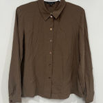 Eileen Fisher  Womens Button Down Blouse Small Brown Silk Georgette Crepe Photo 0