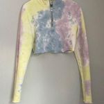 Cotton Citizen Cropped Half-Zip Tie Dye Sweatshirt Large Mock Neck Athleisure Photo 0