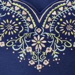 Quacker Factory  Blue Floral Embroidered Rhinestone 3/4 Sleeve Knit Top Size XL Photo 3