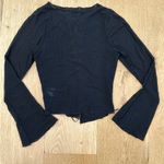 Princess Polly  - Semi Sheer Lace Up Front Long Flare Sleeve Top in Black Photo 3