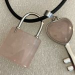 Rose Quartz Lock and Key Charm Necklace. NWOTT Cord is 17 1/2” Long with … Photo 2