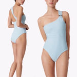 ONIA  Jenna One Piece Swimsuit One Shoulder Croc Texture Sterling Blue Large Photo 1