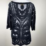 Laundry by Shelli Segal Blouse Large Black Lace Brocade Over Mesh Scalloped Hem Photo 5