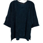 Umgee  Dark Teal Blue Knit Short Sleeve Oversized Sweater Top Medium M Casual Photo 0
