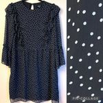 Topshop Size 10 Black White Polka Dot Knee Length Dress Sheer Ruffles Photo 1