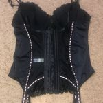 Adore Me  Floral Lace‎ Polka Dot Mesh Satin Corset Bustier Black Pink Ribbon 34B Photo 7