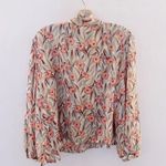 Vintage Lady Jennifer Ascot Bow Blouse Long Sleeve Floral Hawaiian Blue Size M Photo 6